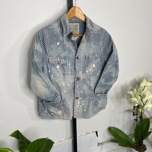 Go To Hollywood Japanese Brand Hickory Stripe Chore Jacket Paint Splatter Size 2
